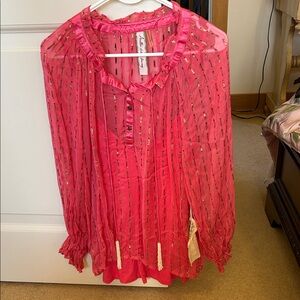 Aratta Antik Batik Fuchsia Sheer Blouse with Silver Accents 2 pieces